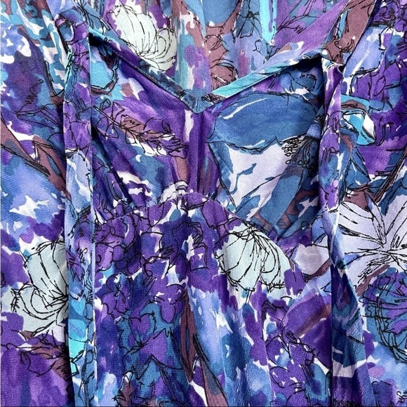 Rebecca Taylor Sz 6 Silk Top Blouse Abstract Floral Boho 3/4 Sleeve Peasant - Picture 5 of 16